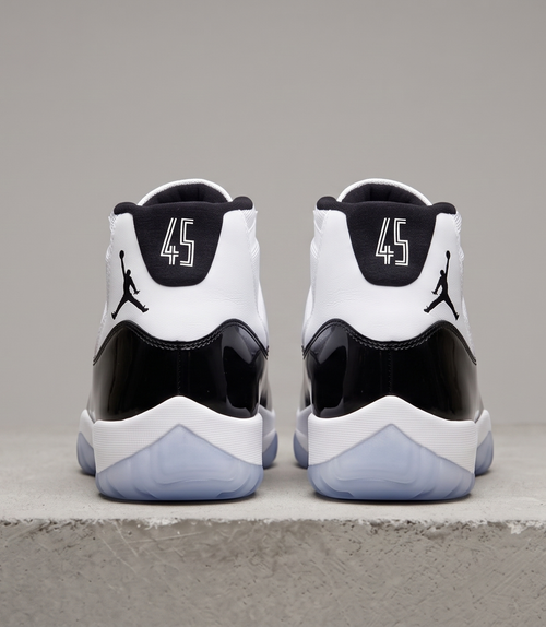 Air Jordan 11 Retro Concord, heel close-up view with 45 heel panels