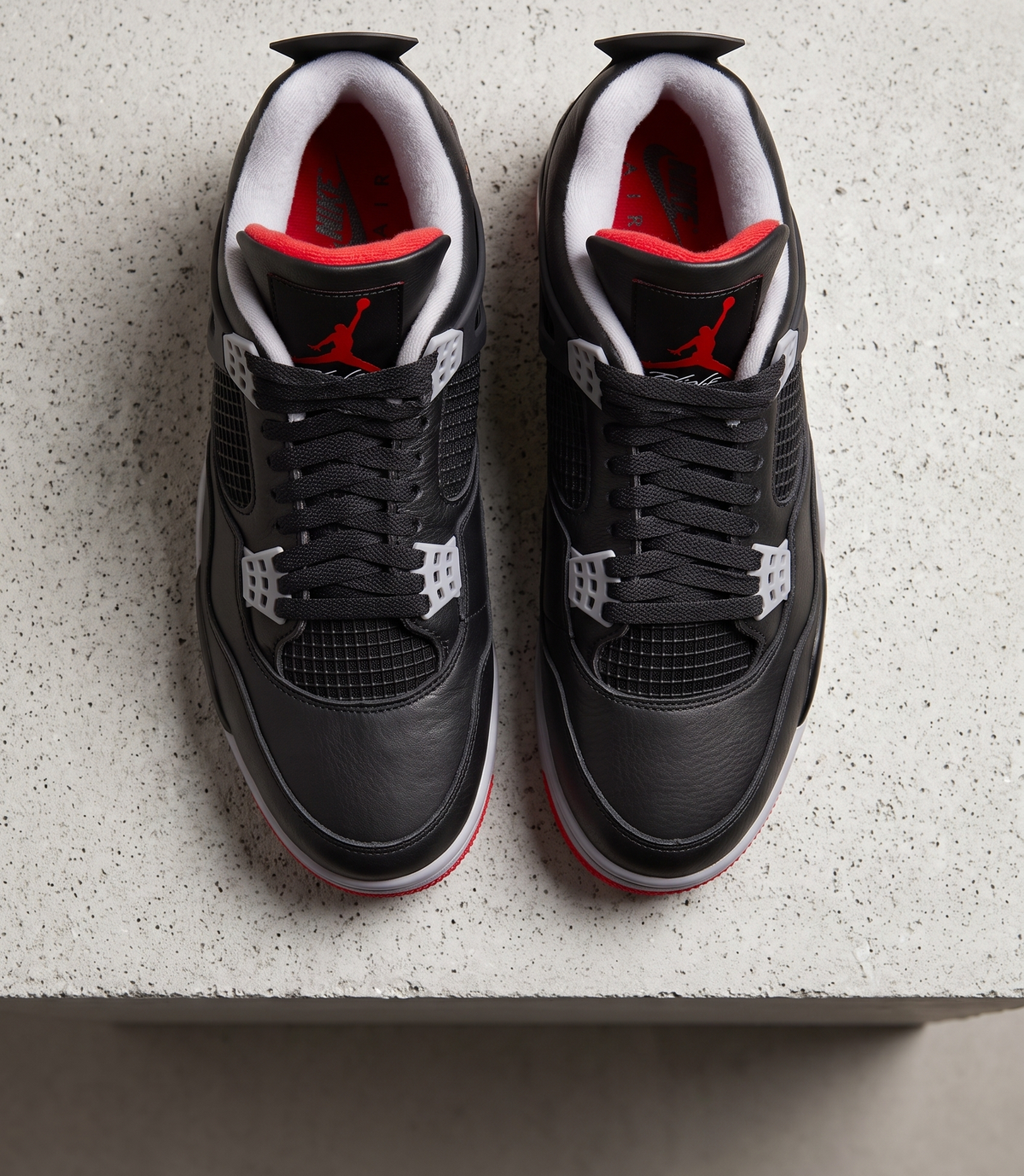 Air Jordan 4 Retro Bred Reimagined, top-down view of the pair