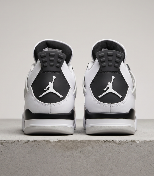 Air Jordan 4 Retro Military Black, heel view with Jumpman panels