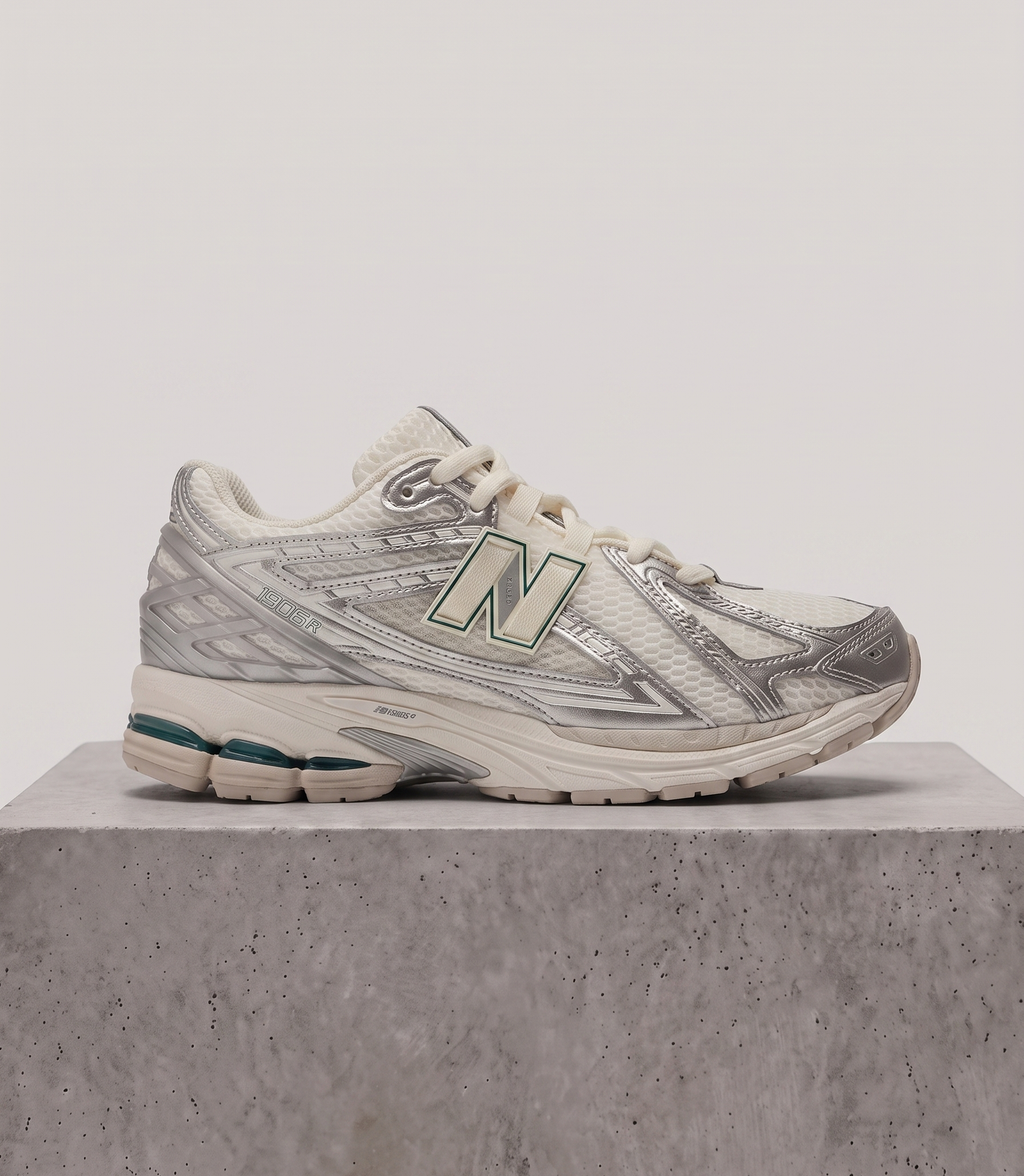 New Balance 1906R Metallic Silver, side profile studio photograph