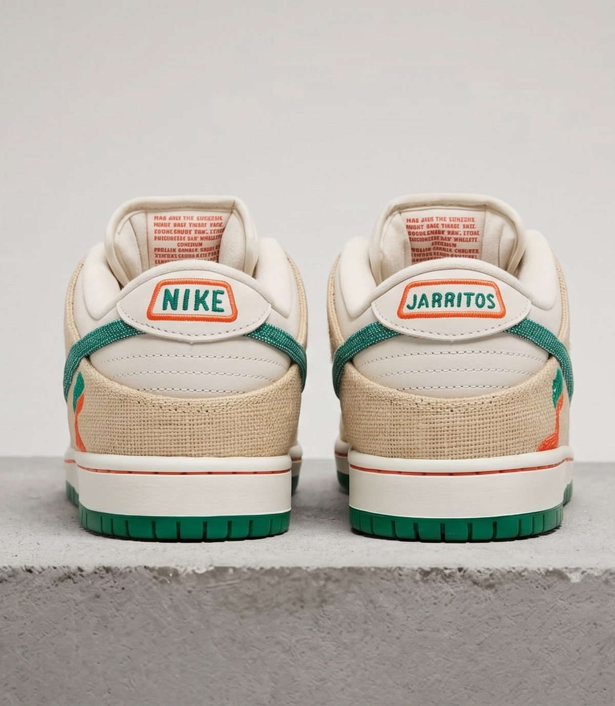 Nike SB Dunk Low x Jarritos, heel view with NIKE and JARRITOS tabs